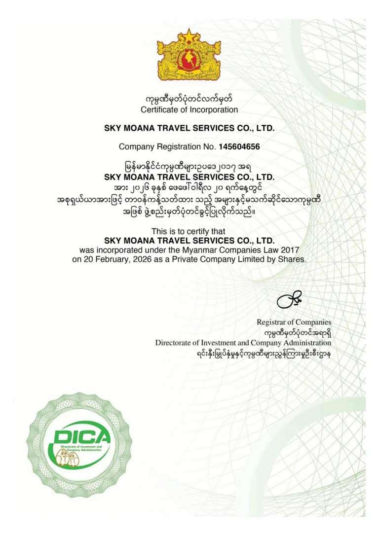 Sky Moana Travel Services Certificate